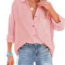 Oversized Button Down Shirts for Women Cotton Boyfriend Long Sleeve Work Blouses Tops (XL)