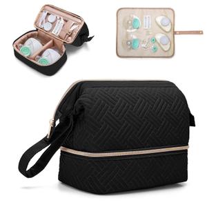 Fasrom Wearable Breast Pump Bag Compatible with Elvie Pumps, Double Layer Pump Carrying Case with Waterproof Mat and Insulated Pockets for Working Moms, Black (Bag Only, Patent Pending)