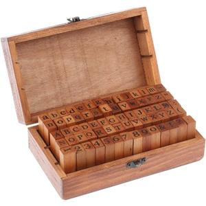 70 Pcs Wooden Rubber Stamps Number and Alphabet Letter Wood Rubber Stamps Set Wooden Rubber Number Letter, Stamper Seal Set with Wooden Box Vintage DIY