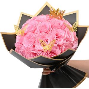 Waipfaru Pink Glitter Roses Bouquet, DIY Fake Flowers Bouquet, Everlasting Shiny Artificial Rose Bouquet for Valentine's Day, Anniversary, Engagement, Wedding, 24 Roses