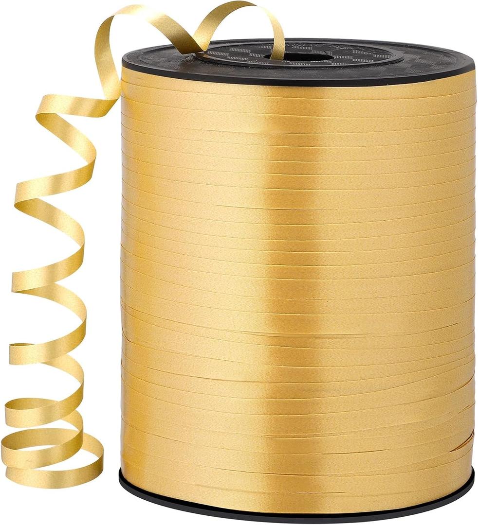 woric Gold Curling Ribbon 600 Yards 1/5 Inch Gold Ribbon Balloon String Ribbons for Mothers Day Balloons Bows Art Crafts Harvest Party Gift Wrapping Decorations