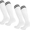 Kids-Soccer-Socks Knee-High-Football-Socks 2 Pairs Sports Tube Sock for Youth Boys Girls Ages 6-12 (White)
