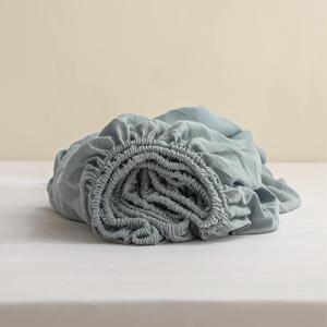 Simple&Opulence 100% Linen Fitted Sheet King Size, 14 Inch Deep Pocket Mattress Cover Natural French Flax Stone Washed Farmhouse Soft Breathable Bottom Sheets-Dusty Blue