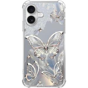 Elegant Rose Gold Butterfly Case for iPhone 17, Soft TPU Bumper,Elegant Grey Art Pattern Cover for Women for iPhone 17