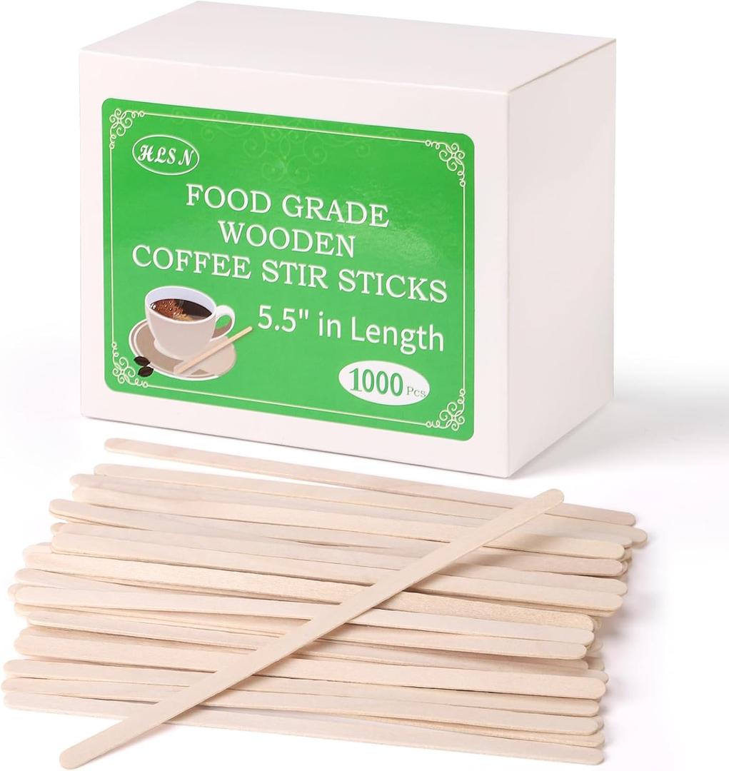 Wooden Coffee Stirrers, Disposable Wood Coffee Stirrers Stir Sticks for Coffee & Cocktails, 5.5 Inches 1000PCS Stir Sticks for Coffee Individually WrappedBar Natural Birch Degradable Food Grade