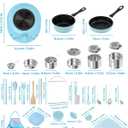 Kids Cooking Set Real for Ages 8-12, Real Mini Kitchen Tools with Stove Burner & Safe Knife, Montessori Cooking Toys for Boys & Girls, Easy Beginner Cooking Gift Blue