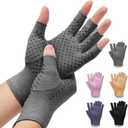 DRNAIETY 2 Pairs Arthritis Compression Gloves- for Hand Arthritis, Carpal Tunnel Pain, Rheumatoid Arthritis, RSI, Fingerless, Anti-Slip, Breathable Gloves for Men & Women, Typing, Daily Use(S, Gray) (Grey)