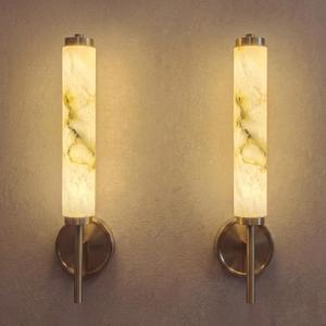 TMSSLIAHL 2PCS Alabaster Wall Sconce Light LED 3000K Modern Brass Wall Sconces with Natural Stone Shade, Indoor Wall Lights for Bathroom, Bedroom, Hallway (Single Head)