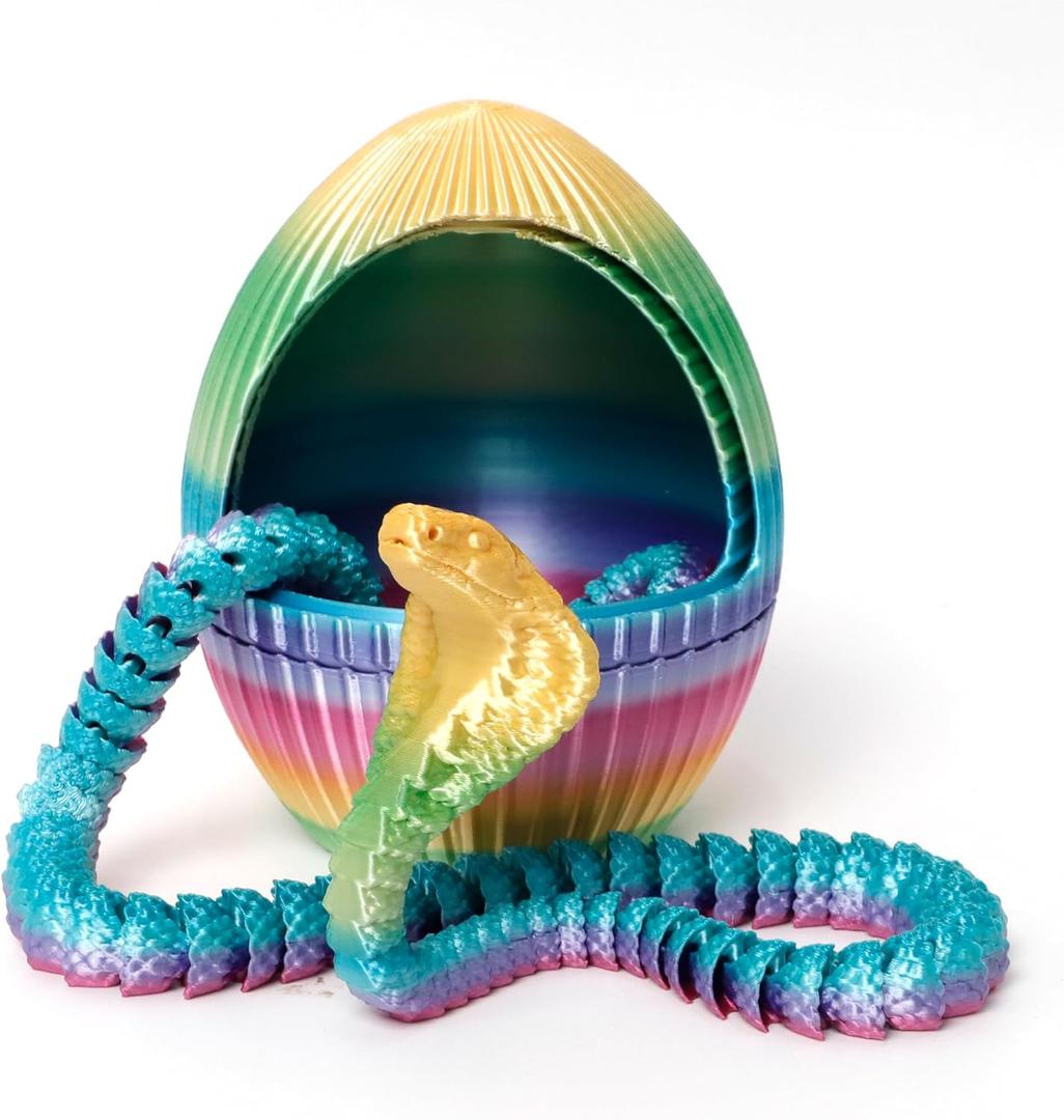 3D Printed Egg with Snake Inside - 24inch Flexible Snake, Cute Rotary Animal Egg, 3D Printed Gift, Figure Decoration, ADHD(Multicolor Rainbow)