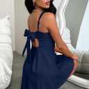 YMDUCH Women's Sexy Sleeveless Square Neck Adjustable Straps Bow Tie A-line Mini Party Club Dress (Blue)