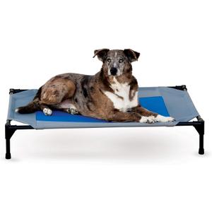 K&H Pet Products Coolin' Pet Cot, Outdoor Cooling Elevated Dog Cot for Large Dogs, Raised Bed with Cool-Core Center, Portable Pet Platform with Heavy-Duty Metal Frame - Large Gray/Blue