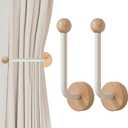 2 Pack Adhesive Curtain Holdbacks no Drill Wood Curtain Tiebacks Wall Mounted Curtain Pull Backs Curtain Tie Backs for Drapes (White)
