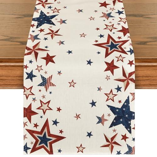 Artoid Mode Old Style Stars American Flag 4th of July Table Runner, Memorial Day Kitchen Dining Table Decoration for Home Party Decor 13x120 Inch