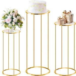 Cylinder Stands for Party, 3 Pcs Gold Metal Cilindros Para Fiestas Cake Pedestal Flower Stands for Wedding Party