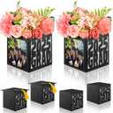 Geelin 4 Pcs Graduation Box Centerpieces Black Graduation Photo Display 5 x 5 x 5.1 Inch 2025 Grad Party Favor Gift College Cap Picture Box with Tassel for Grad Table Decoration