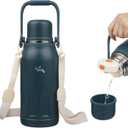 Insulated Water Bottle with Handle and Strap,Vacuum Travel Tumbler with Cup Lid,Thermo Coffee Cup for Hot Cold Drinks 40 OZ,Navy Blue