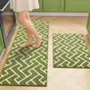 hicorfe Kitchen Rugs and Mats Sets,Non-Slip Absorbent 100% Polypropylene Kitchen Mats for Floor,Comfort Kitchen Runner Mat,Washable for Kitchen,Sink,Laundry(20" x 31.5" Plus 20" x 48",Sage Green)