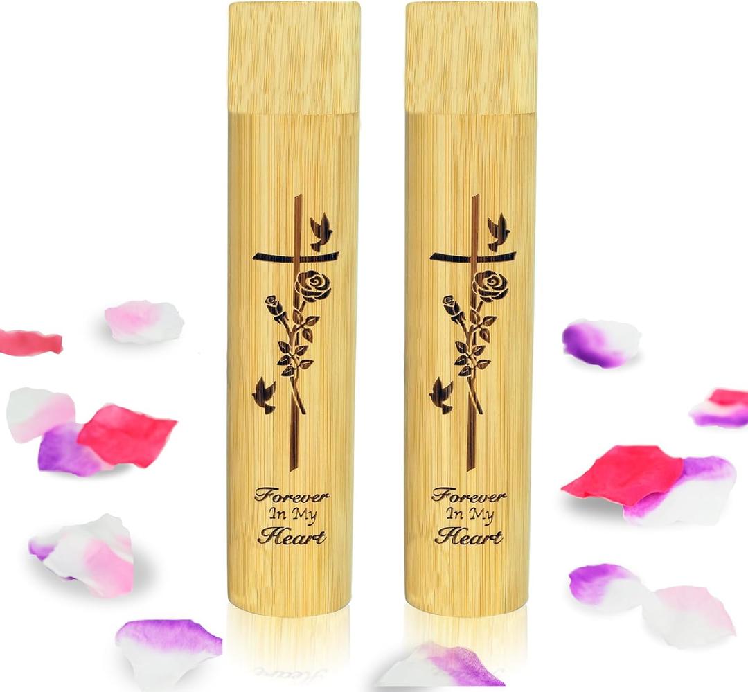 Set of 2 Small Bamboo Scattering Urn Tube for Human Ashes, ECO Friendly Bamboo Spreading Cremation Tube Urn for Human Pet Ashes(Pigeon Rose)