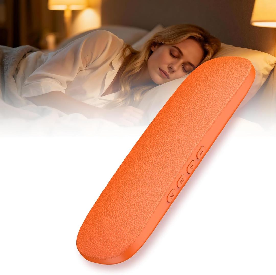 Bone Conduction Sleep Speaker Under Pillow, Ultra-Thin Non-in-Ear Pillow Speaker with Bluetooth & TF Card Playback, Portable Bedside Speaker for Side Sleepers, Travel & White Noise (Orange)