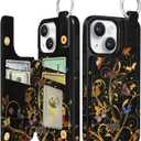 Shorogyt for iPhone 14 Wallet Case with Card Holder, Designer Golden Butterfly Pattern Kickstand Magnetic Clasp Back Flip Folio Leather Phone Cases for iPhone 14 for Women Men Girls