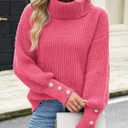 Libsorge Womens Oversized Turtleneck Sweaters Spring 2026 Lightweight Thin Ribbed Knit Button Cropped Pullover Top (Pink, L)