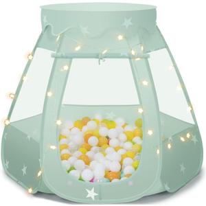 Baby Ball Pit for Toddler: with Star Lights - Pop Up Princess Play Tent for Kids - Indoor Outdoor Baby Girl Toys Birthday Gifts - NO Balls (Grayish Green Tent) Baby Ball Pit for Toddler: with Star Lights - Pop Up Princess Play Tent for Kids - Indoor Outdoor Baby Girl Toys Birthday Gifts - NO Balls (Grayish Green Tent)