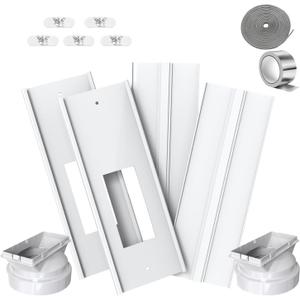 Dual Hose Portable Air Conditioner Window Vent Kit 26-62" Adjustable with 2 Universal Couplers and Filter Screen 2 Weather Strippings Fit LG Portable AC Vertical Window Seal Kit