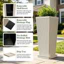 24" Tapered Tall Planters for Outdoor Plants with Tray&Shelf, Beige, 23.6"H x 10.2"W x 10.2"W