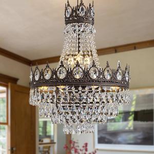 Vintage Crystal Chandeliers for Dining Room Light Fixture, 9-Light Antique Bronze French Empire Chandelier for Kitchen Island Living Room Foyer Entryway, D19 x H25.6