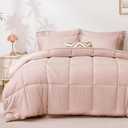 Love's Cabin Queen Comforter Set Blush Pink, 7 Pieces Queen Bed in a Bag, All Season Bedding Sets with 1 Comforter, 1 Flat Sheet, 1 Fitted Sheet, 2 Pillowcase and 2 Pillow Sham | Soft, Breathable, Lightweight, Comfortable