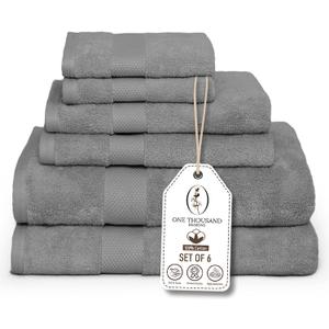 Premium Staple Cotton Bathroom Towel Set - Gray 600 GSM 6-Piece Luxury Bath Towel Set 1 Stripe - 2 Bath Towels, 2 Hand Towels & 2 Washclothes Set - High Absorbent & Quick Dry for Gym, Spa, Hotel