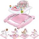 Foldable Baby 5-in-1 Activity Walker - Rocker, Activity Center, Bouncer, Seat Walker, Push Walker - Adjustable Speed Rear Wheels and Height Toys Ages 6-18 Months(Pink)