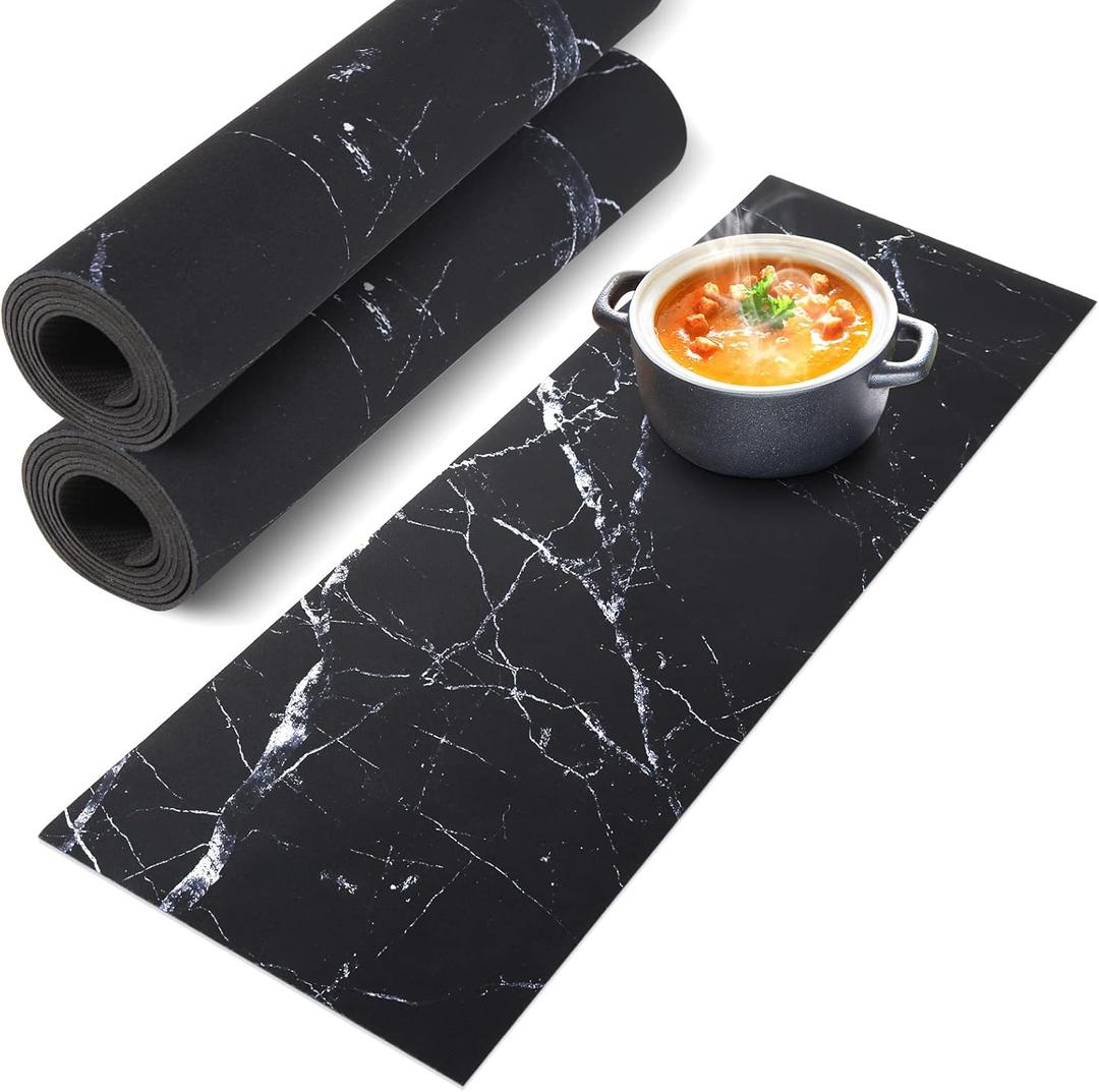2 Pcs Trivet Table Runner Hot Plates Mat 12 X 40 Inch Heat Resistant Table Protector Waterproof Decorative Farmhouse Kitchen Trivets Counter Heat Proof Placemats for Hot Dishes (Black Marble, 2 Pcs)