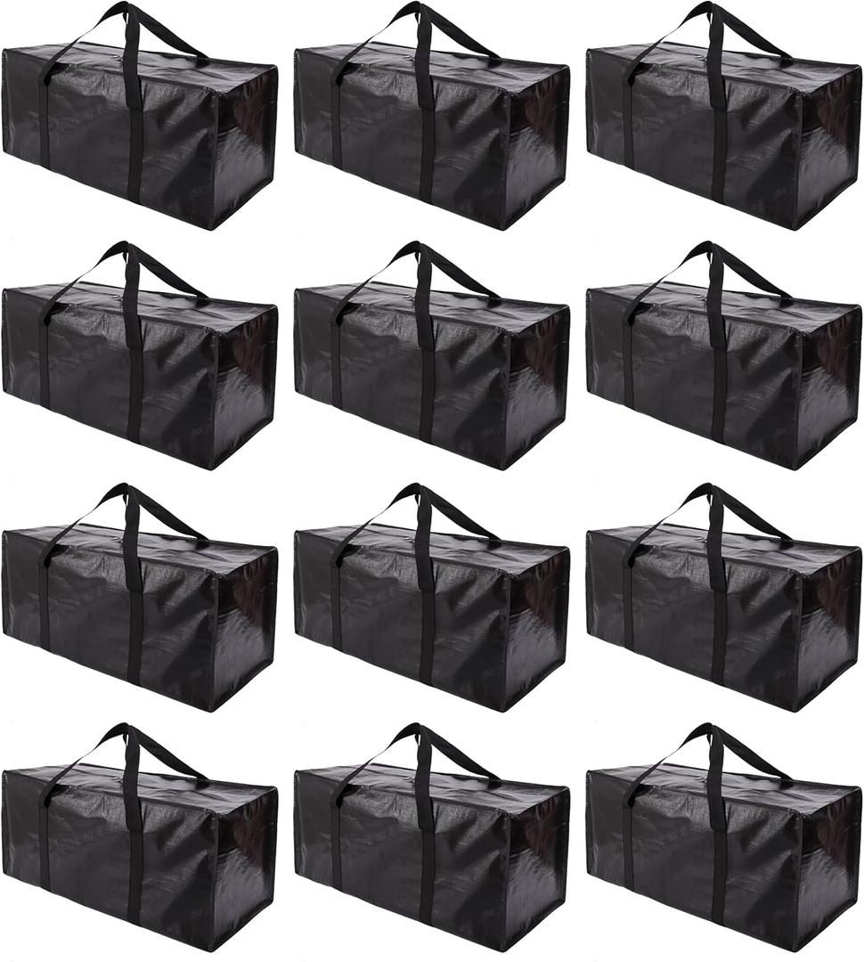 Extra Large Moving Bags with Zippers & Carrying Handles, Heavy-Duty Storage Tote for Space Saving Moving Storage, Fold Flat, Alternative to Box and Bin - 12 Pack, Black (12 Pack-24 Gal)