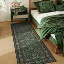 Runner Rugs 2x7 Boho Washable Area Rugs for Entryway Bathroom Kitchen, Long Rugs for Hallway Soft Low Pile Non-Slip Rubber Backing Oriental Dark Green