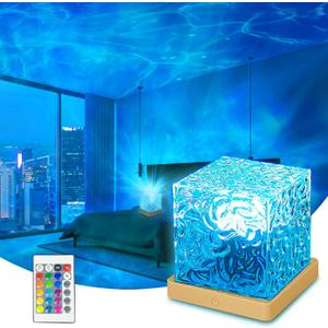 Ocean Wave Projector Light, 16 Colors Luminorthe Cube Lamp, 3D Holographic Water Ripple Lamp with Remote Control, Night Light for Bedroom, Home, Party Mood Lighting