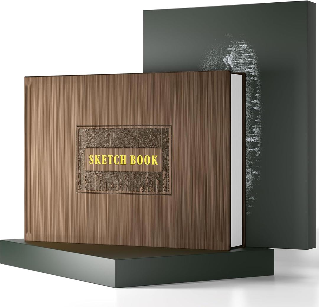 CAGIE Hardcover Sketch Book for Drawing, Art Paper Sketchbook 185 GSM, 11.7" x 8.9" Large Sketchbook with Thick Paper, 60 Sheets, Brown