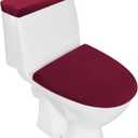 Stretch Velvet Toilet Lid Cover and Toilet Tank Lid Cover, Bathroom Super Soft Toilet Lid Cover Set Luxury Velvet Plush, with Elastic Bottom, Machine Wash, Burgundy