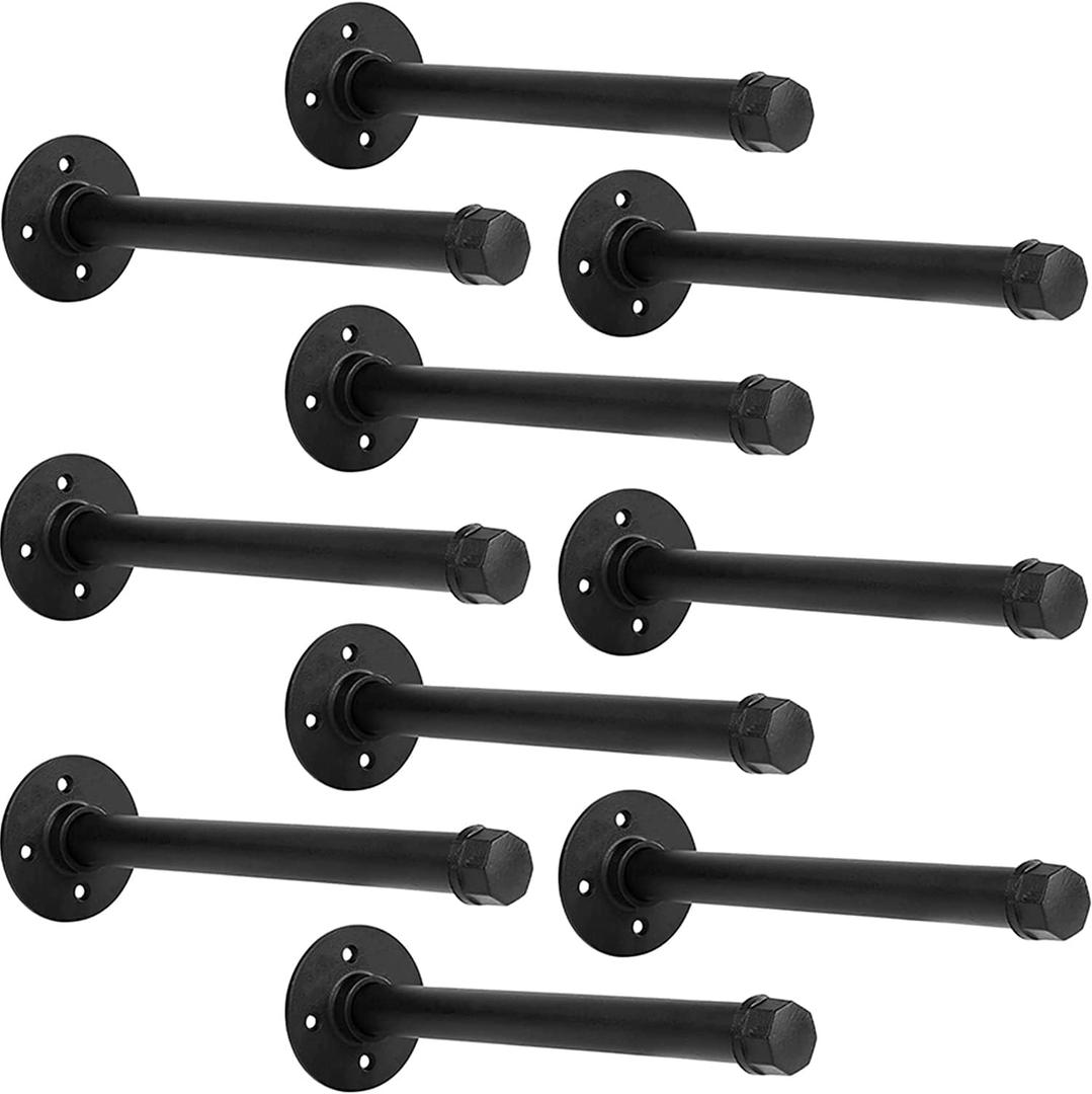 Industrial Pipe Shelf Brackets 10 PCS Wall Mount DIY Shelving Brackets 12 in Shelf Bracket Kitchen Floating Pipe, Included Accessories
