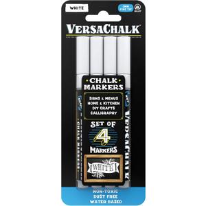 VersaChalk White Chalkboard Chalk Markers - Wet Erase Dustless Chalk Ink Paint Marker for Blackboard, Dry Erase White Board, Chalkboard Sign (FINE 3mm, 4/SET) 