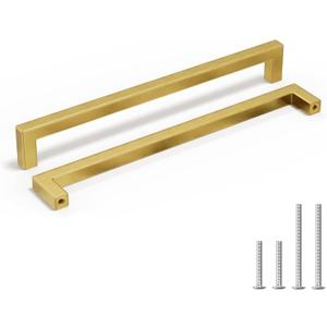 homdiy 6 Pack 10-1/16 Inch Gold Handles for Cabinets Kitchen Cabinet Handles Brushed Brass Cabinet Pulls Gold Hardware for Cabinets Stainless Steel Modern Hardware