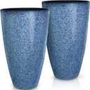 2 Pcs Pack 21 Inches Plastic Resin Tall Tapered Planter Pots Large Round Planter Flower Pot with Drainage Holes for Indoor Outdoor Deck Porch Garden Home Patio Front Door (Blue, L)