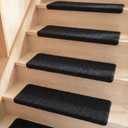 Nuanchu 15 Pcs Bullnose Carpet Stair Treads Non Slip Stairs Treads Washable Bullnose Carpet Pads for Indoor Wooden Steps Pet Safety Rugs (29.5"x9.4",Black)