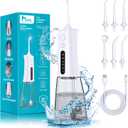 Water Dental Flosser OLED Display Cordless Teeth Cleaning MOCEL 5 Modes Oral Irrigator 300ML Portable and USB C Rechargeable IPX7 Waterproof Floss Teeth Pick (White)
