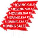 6PCS Moving Sale Signs with Stakes Double Sided Red Moving Sale Directional Arrow Yard Signs 16 x 5'' Corrugated Plastic Waterproof Sign for Garage House Business Personal Use Transaction Event Signs