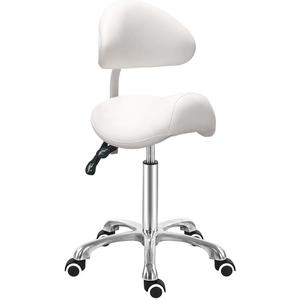 Antlu Saddle Stool Chair with Back Ergonomic Rolling Esthetician Seat for Salon Tattoo Shop Spa Dentist Clinic (Adjustable Backrest, White)
