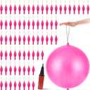 100 Pcs Punch Balloons Heavy Duty Punching Balloon Halloween Party Favors with Rubber Band Handle and Air Pump for Birthday Halloween Goodie Bag Stuffer Supply (Pink)