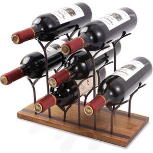 ALLCENER Countertop Bottle Rack, Tabletop Wood Bottle Holder, Hold 6 Bottles, Perfect for Home Decor & Kitchen Storage Rack, Bar, Cellar, Cabinet, Pantry, etc, Wood & Metal (Bronze)
