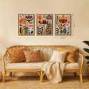 Framed Colorful Floral Wall Art Set of 3, Abstract Scandinavian Flower Canvas Wall Decor Paintings, Mid Century Modern Botanical Artwork Pictures Prints for Living Room Bedroom Dining Room 16x24 Inch, 24L" x 16W"