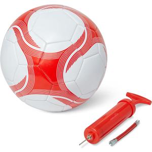 Amazon Basics Durable PVC Soccer Ball with Pump for Training and Practice, Indoor Outdoor Use, White and Red